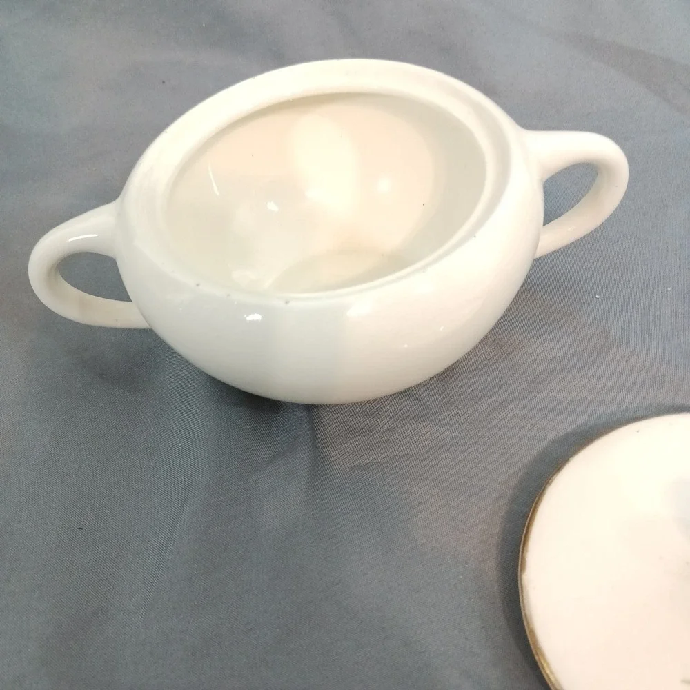 Vintage Sugar Bowl White Excellent Pink Rose Gold Trim Vintage